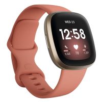 Fit B  Versa 3 Health And Fitness Smartwatch Wristband With Heart Rate, Gps, Voice Assistant Tracker, 6+ Days Battery Life, Water And Stain Resistant - Pink Clay/soft Gold Aluminum