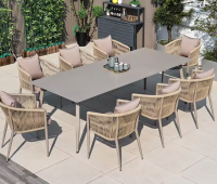 Factory direct sale outdoor garden furniture rope chairs patio balcony villa dining table and chair 8pcs