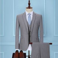 A suit Slim suit for men light grey business suit formal work clothes Business casual bridegroom wedding dress fall