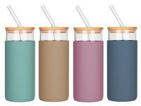 glass water bottles with straw lid  bamboo glass bottles