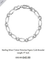 Sterling Silver 7.6mm Victorian Figaro Curb Bracelet Length: 9&amp;quot; Inch