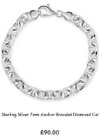 Sterling Silver 7mm Anchor Bracelet Diamond Cut