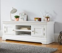 TV Unit Console Acacia Solid Wood Painter White Color