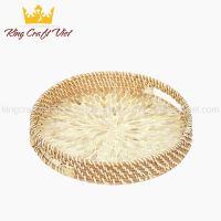 Vietnam Eco-friendly HIGH QUALITY Unique Decor Round SERVING TRAY Mother Of Pearl Rattan Tray