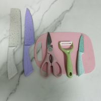 6pcs wheat straw kitchen knife set with plastic chopping board From China