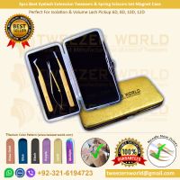 3pcs Titanium Blue Best Eyelash Extension Tweezers Leather Case Set