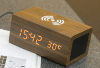 Creative alarm clock wireless charging bluetooth speaker wooden clock perpetual calendar display home accessories clock From China