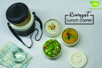 Riwayat Lunch Carrier Large With 2 Steel and 1 Salad Bowls for food storing, plastic food carrier for office and picnic, BPA free ecofriendly food keeper, washable