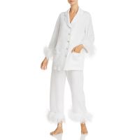 2021 Luxury Feather Sleepwear Women Viscose Soft Long Sleeve Tops And Pants Ostrich Feather Pajama Set From China