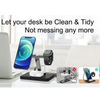 Portable 4 in 1 Wireless Charger Bracket 15W Qi Fast Charging Dock Base for iPhone iWatch Airpod 4 in 1 Wireless Charging Holder