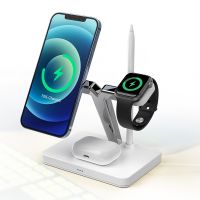 Portable 4 in 1 Wireless Charger Bracket 15W Qi Fast Charging Dock Base for iPhone iWatch Airpod 4 in 1 Wireless Charging Holder From China