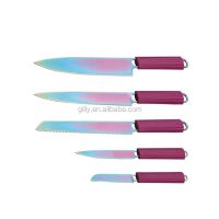Hot Selling Happy Chef Multifuction Titanium Coating Luxury Kitchen Knife Set with Silicone Handle Cutlery From China