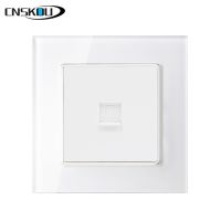 CNSKOU Luxury Design 86*86mm White Glass Panel 110V-250V Wall socket Lan Socket