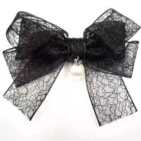 Pure Color Bow Hairpin With Lace