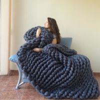 High Quality Super Thick Fashion Hand-made Throw Wool Chunky Knit Blanket From China