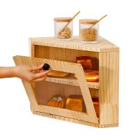 Hot Sale Wooden Bread Box Varnished Pine Wood Bread Storage Box With Transparent Acrylic Lid