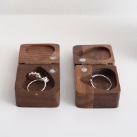 Square Shape Small Wooden Ring Box Walnut Wood Ring Box With Magnetic Flip Lid From China