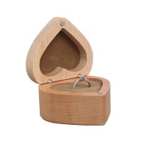 Heart Shaped Wooden Engagement Ring Packaging Box Unfinished Beech Wood Ring Storage Box With Flip Magnetic Lid