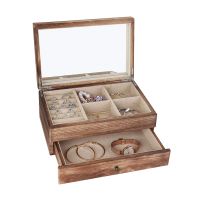 Factory Wholesale Wooden Jewellery Display Box Carbonzied Paulownia Wood Packaging Jewelry Box With Mirror