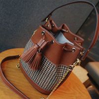 Original design ladies bucket bag hand-held messenger bag imported TOGO cowhide wool houndstooth tweed From China