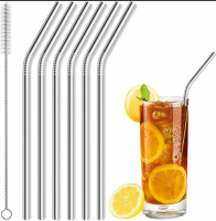 Environmentally Friendly Reusable Stainless Steel Metal Straws with cleaning brush for Tumblers Cups Mugs Cold Beverage From China