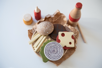 Wooden set of Hamburger, French Fries and Coke