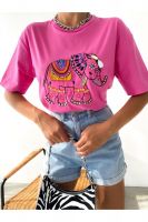 Women's T-shirt Elephant Patterned Embroidered Beaded T-shirt Ideal For 2022 Summer Season Stylish Design