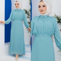 Women's Hijab Dress Waistline Embroidery Detail 2022 Summer Season Wedding Graduation Hijab Clothing