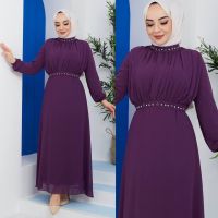 Women's Hijab Dress Waistline Embroidery Detail 2022 Summer Season Wedding Graduation Hijab Clothing