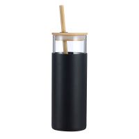 500ml glass water bottle with bamboo lid and straw