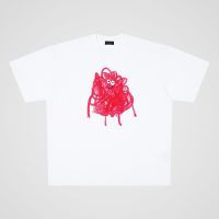 250g blockbuster cotton cartoon graffiti line small red casual oversized short sleeve t-shirt for men and women