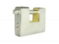 Armoured rectangular brass padlock