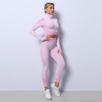 Contrast Pop Zip Closure Long Sleeves Top And Activewear Leggings Set