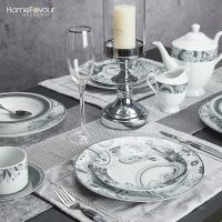 74pcs Ceramic Porcelain Dishes, Bowls Dinner Plates Set for 6 From China