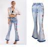 ladies fashion denim flared pants embroidered denim long pants denim wide leg pants