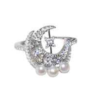 S925 Sterling Silver Ring Diamond Pearl Moon Ring