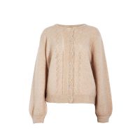 Guoou New Elegant Oversized Button Hollowed Out Cutout Women Wool Knitwear Long Sleeve Crew Neck Knit Mohair Sweater Cardigan