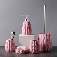  Ceramic Bathroom Accessories Set embossed Solid Pink Soap Dispenser From China