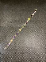 Handmade 925 Silver Bracelet Studded With Multicoloured Natural Gemstones Garnet . Amethyst . Citrine