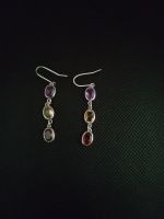 925 Silver Earring Studded With Multicoloured Natural Gemstones Garnet . Amethyst . Citrine