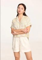 women woven short sleeve stripe shirt