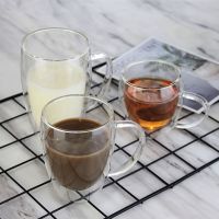 High Borosilicate Double Wall Glass Coffee Cup Mug With Glass Handle