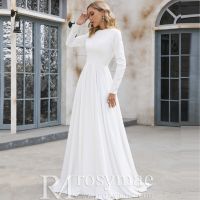 Fashion Long Sleeves Crew Neck Lace Muslim Bridal Gown Wedding Dresses