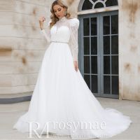 Puffy Long Sleeves High Neck Lace Muslim Bridal Gown Wedding Dresses