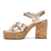 Golden Open Toe Cork Block Heel Buckle Ankle Strap Ladies Platform Sandals