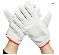 Anti slip Work Gloves Safety Construction Men Twill Canvas Palm Leather Resistant Heat Hand Work Gloves