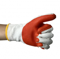 Red Rubber Coated White Cotton Gloves