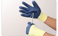 Blue film gloves for brick-carrying and steel bar workers at construction sites are wear-resistant and anti-slip. Thickened rubber cotton thread with adhesive is breathable From China