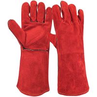 Extended and thickened welding gloves, red cowhide protective gloves, wear-resistant and heat-resistant, anti-slip for welders