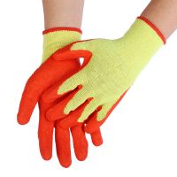 Yellow yarn latex crepe gloves, anti-slip and wear-resistant industrial gloves, construction site labor protection gloves